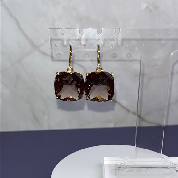 Joan Rivers Sparkling Faceted Stone Square Earrings Smoky Brown - Picture 3 of 4